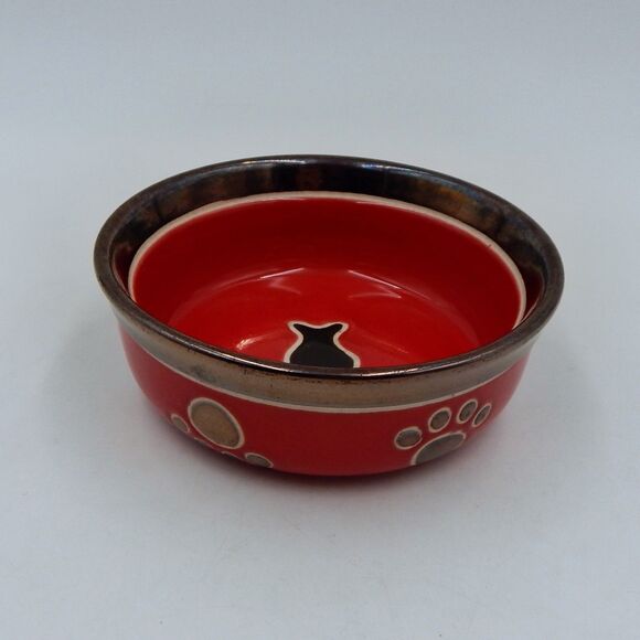Spot Small 5 Inch Ritz Copper Rimmed Red Stoneware Cat Dish Fish - Picture 2 of 9